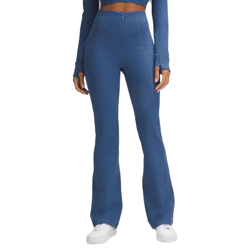 Lululemon Define Zip Front Blue High-Waisted Flare Legging Pants in Pitch Blue